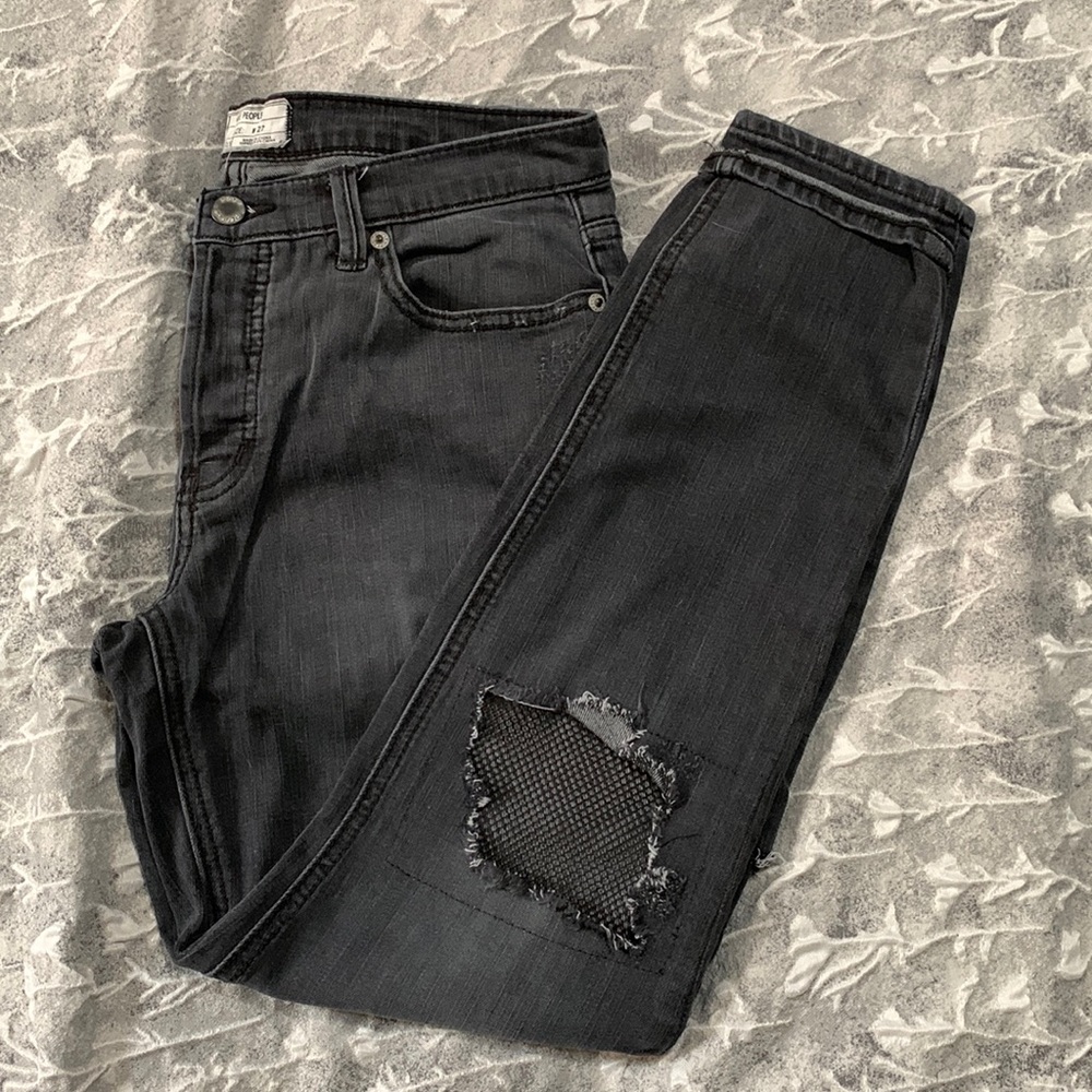 Free People jeans with fishnet inserts